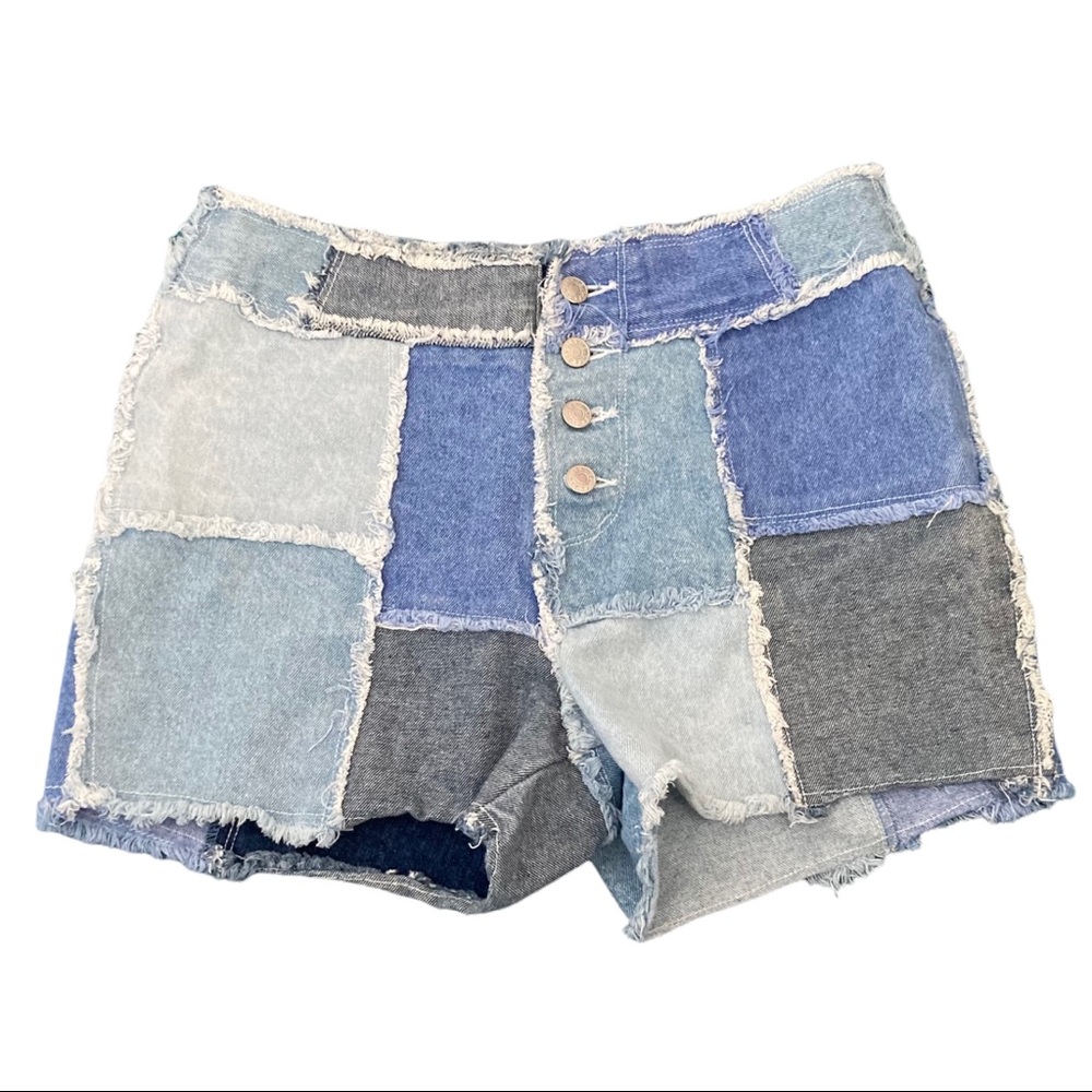 Vintage Revolt Patchwork Denim Shorts High Waist Button fly Jean size 11